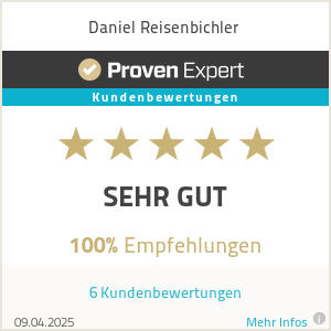 ProvenExpert Bewertungssiegel – Sehr gut, 100% Empfehlungen